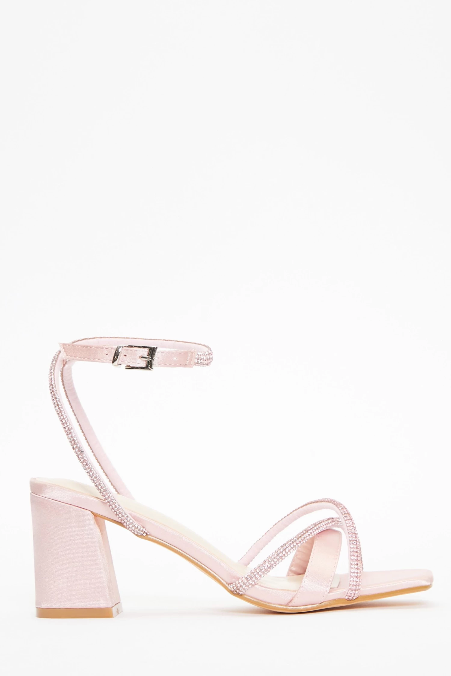 Pink Satin Diamante Block Heeled Sandals - Image 2