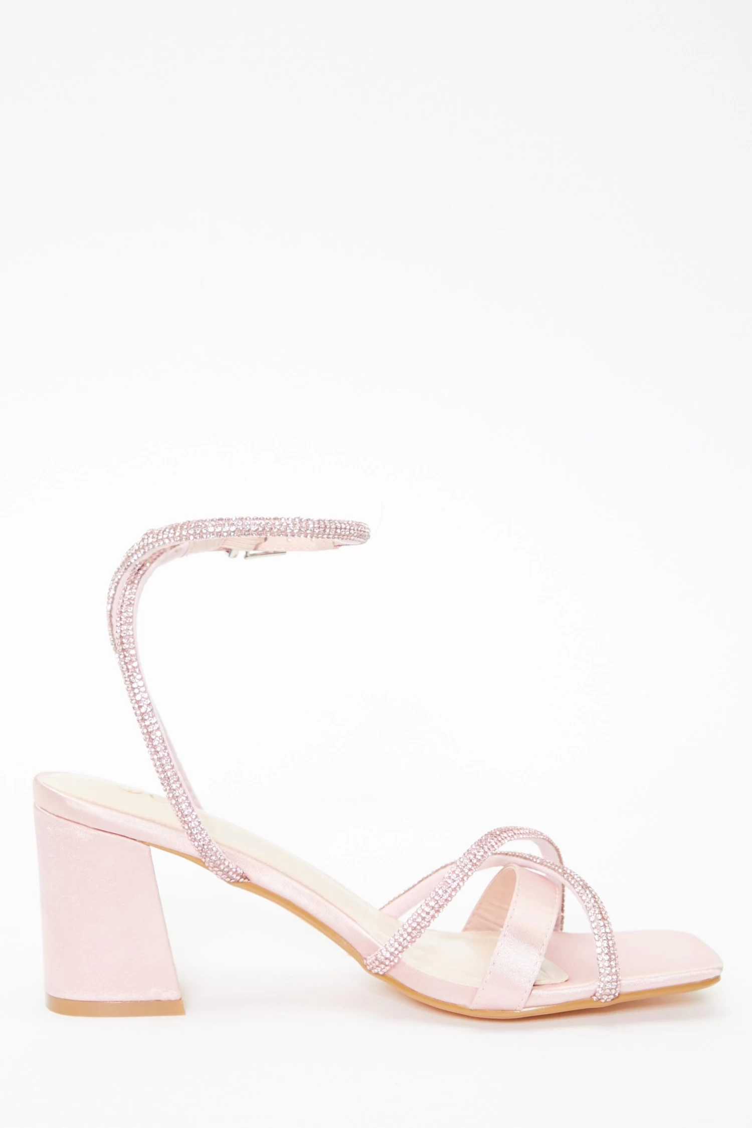 Pink Satin Diamante Block Heeled Sandals - Image 6