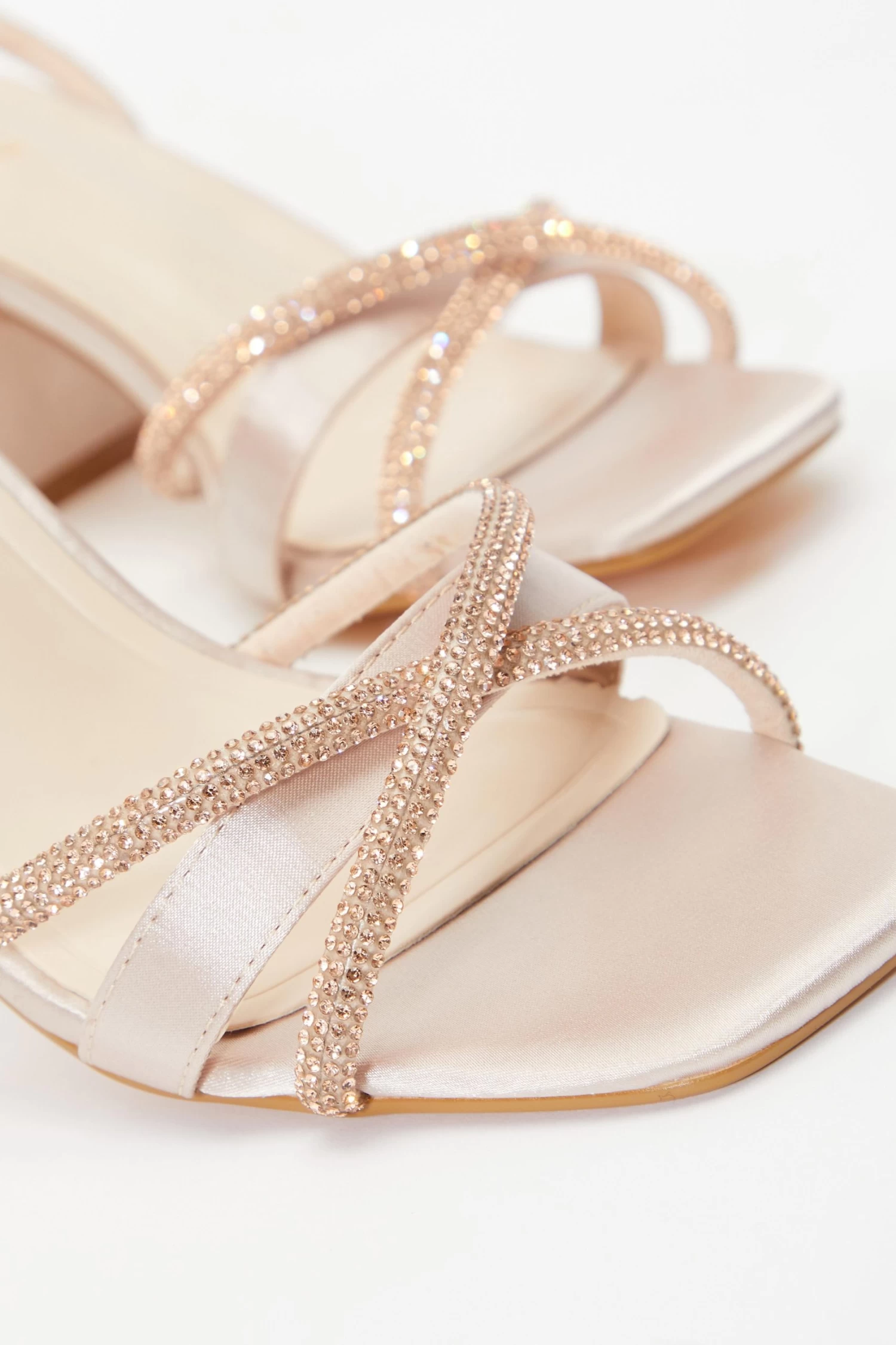 Champagne Satin Diamante Block Heeled Sandals - Image 5