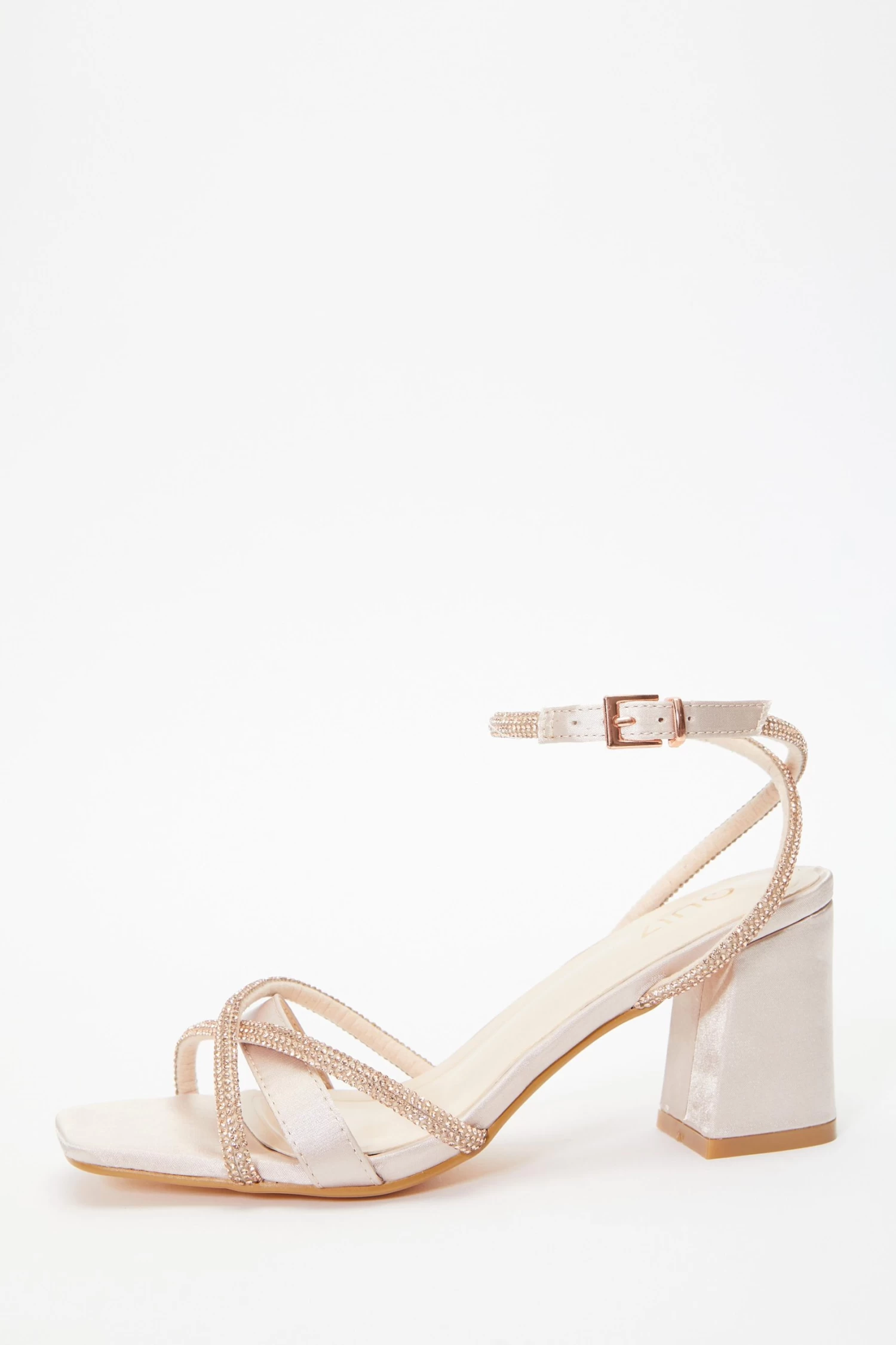 Champagne Satin Diamante Block Heeled Sandals