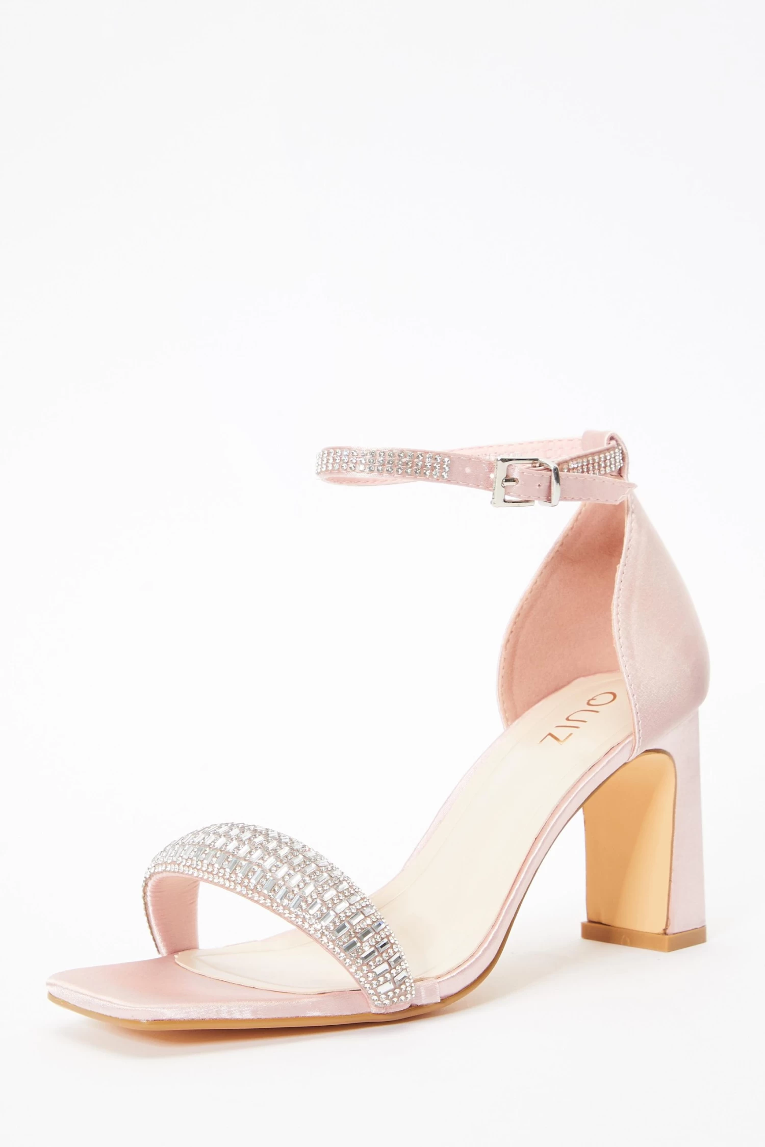 Pink Satin Diamante Heeled Sandals - Image 3