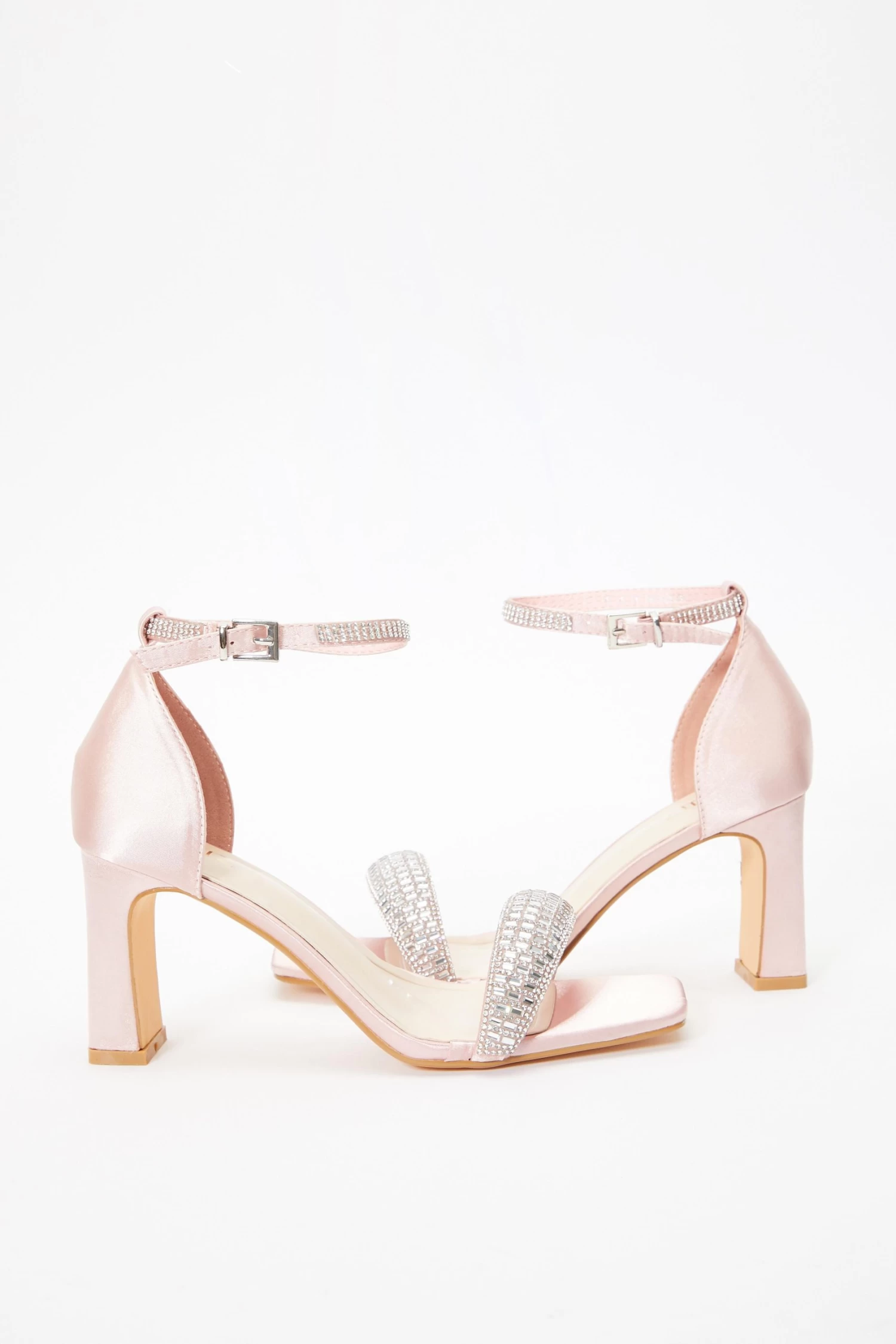 Pink Satin Diamante Heeled Sandals - Image 4
