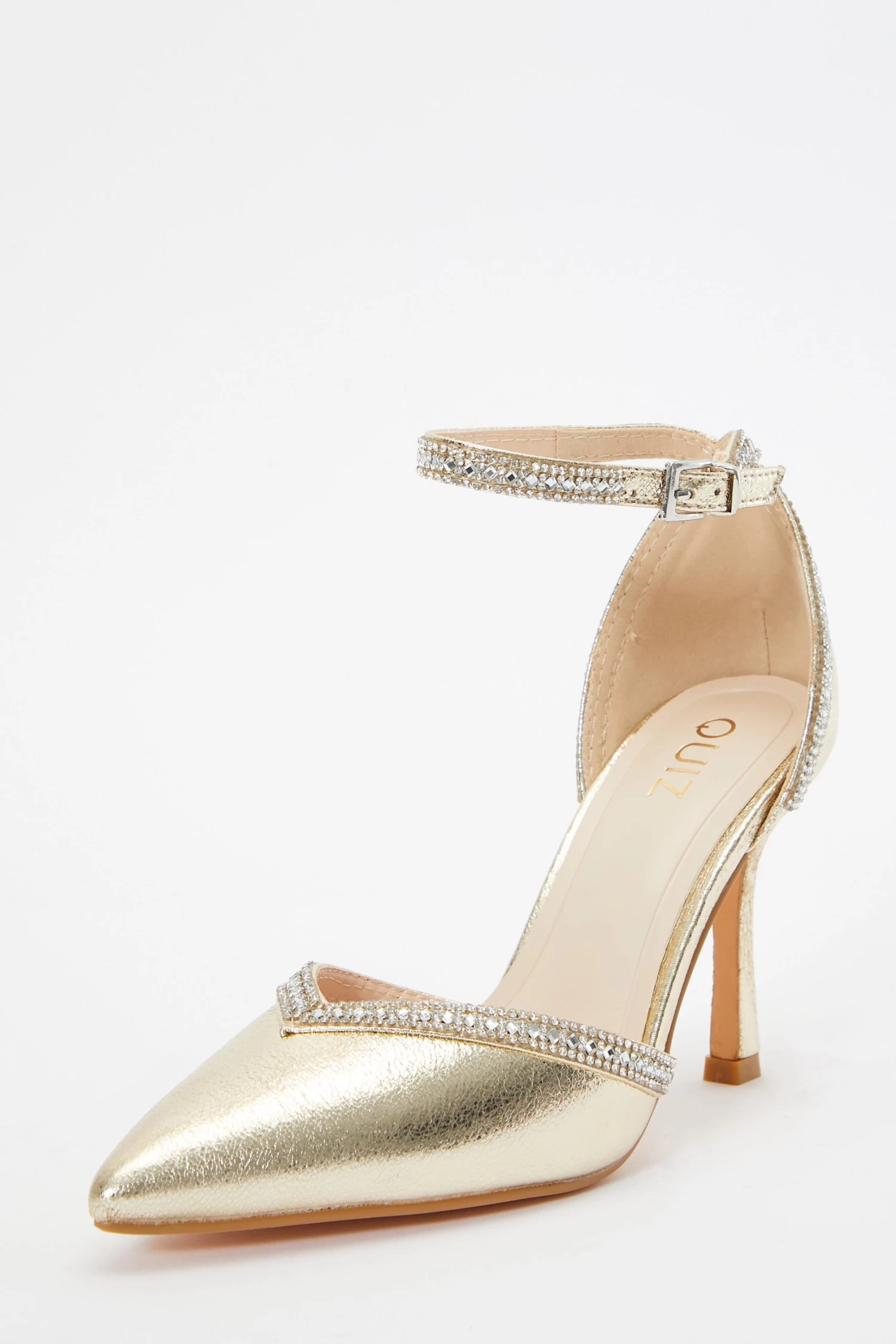 Gold Foil Diamante Trim Court Heels - Image 3