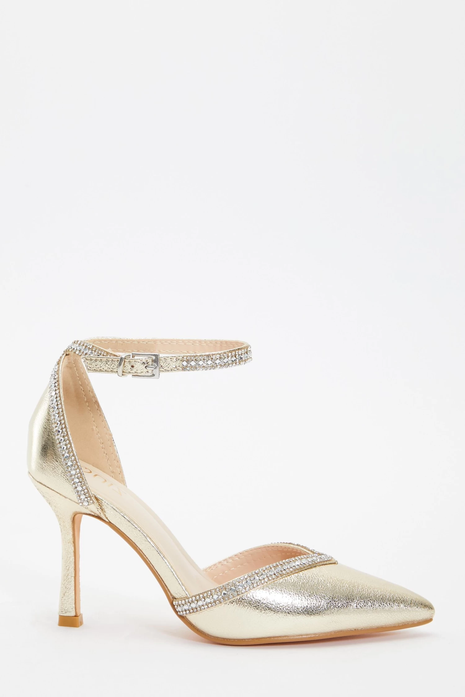 Gold Foil Diamante Trim Court Heels - Image 2