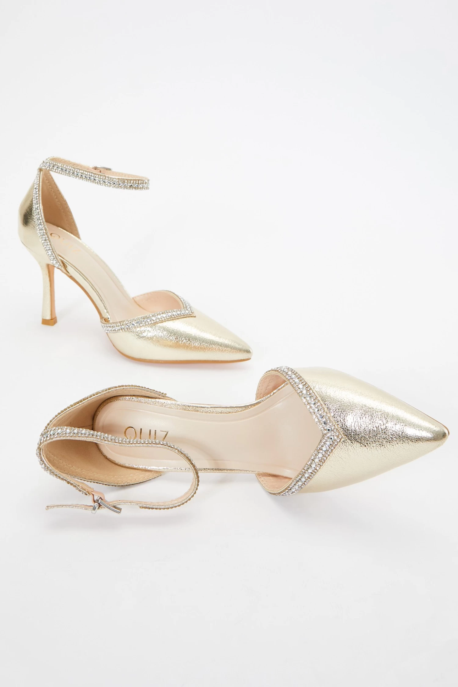 Gold Foil Diamante Trim Court Heels - Image 4