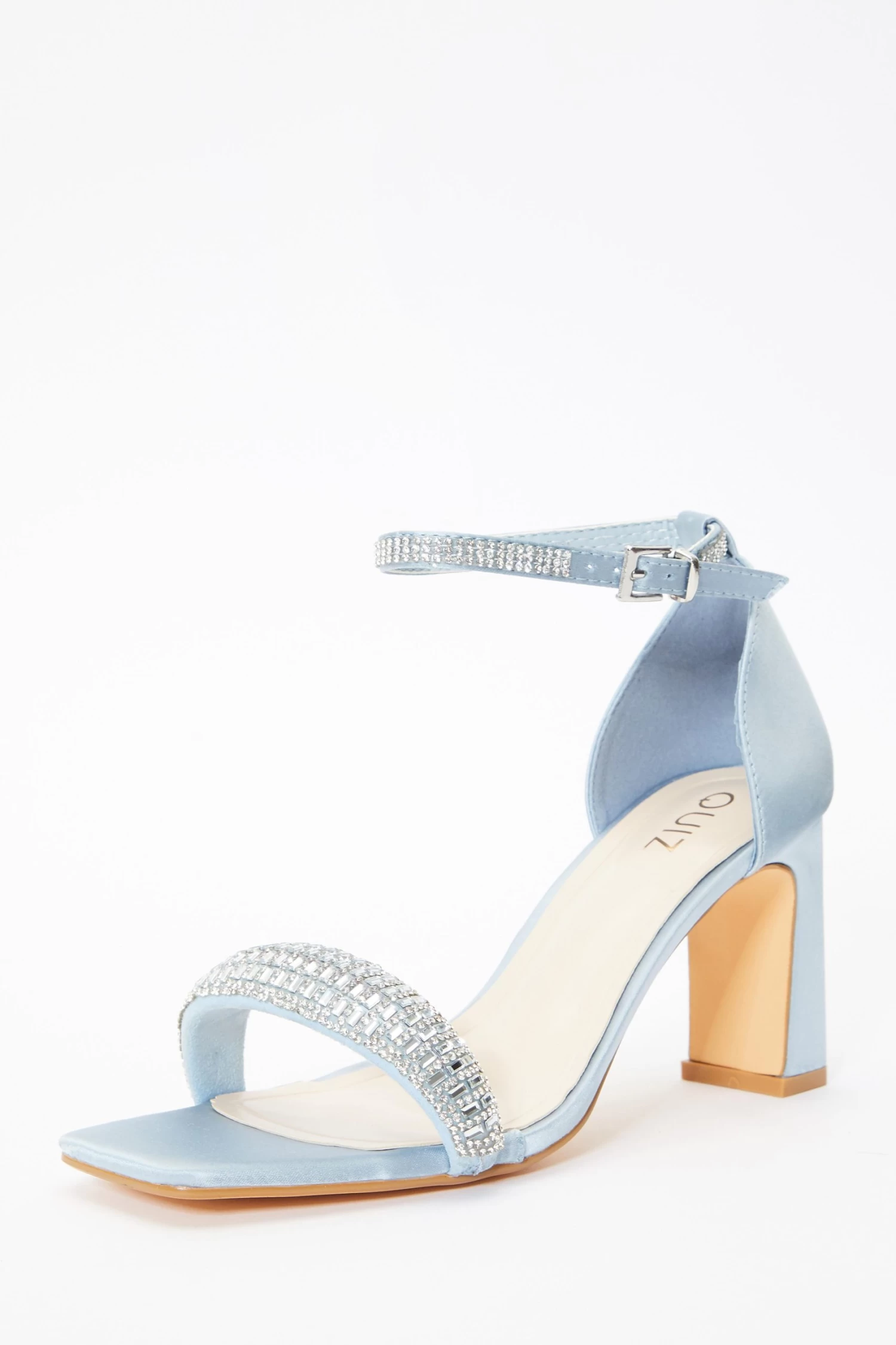 Blue Satin Diamante Heeled Sandals - Image 3