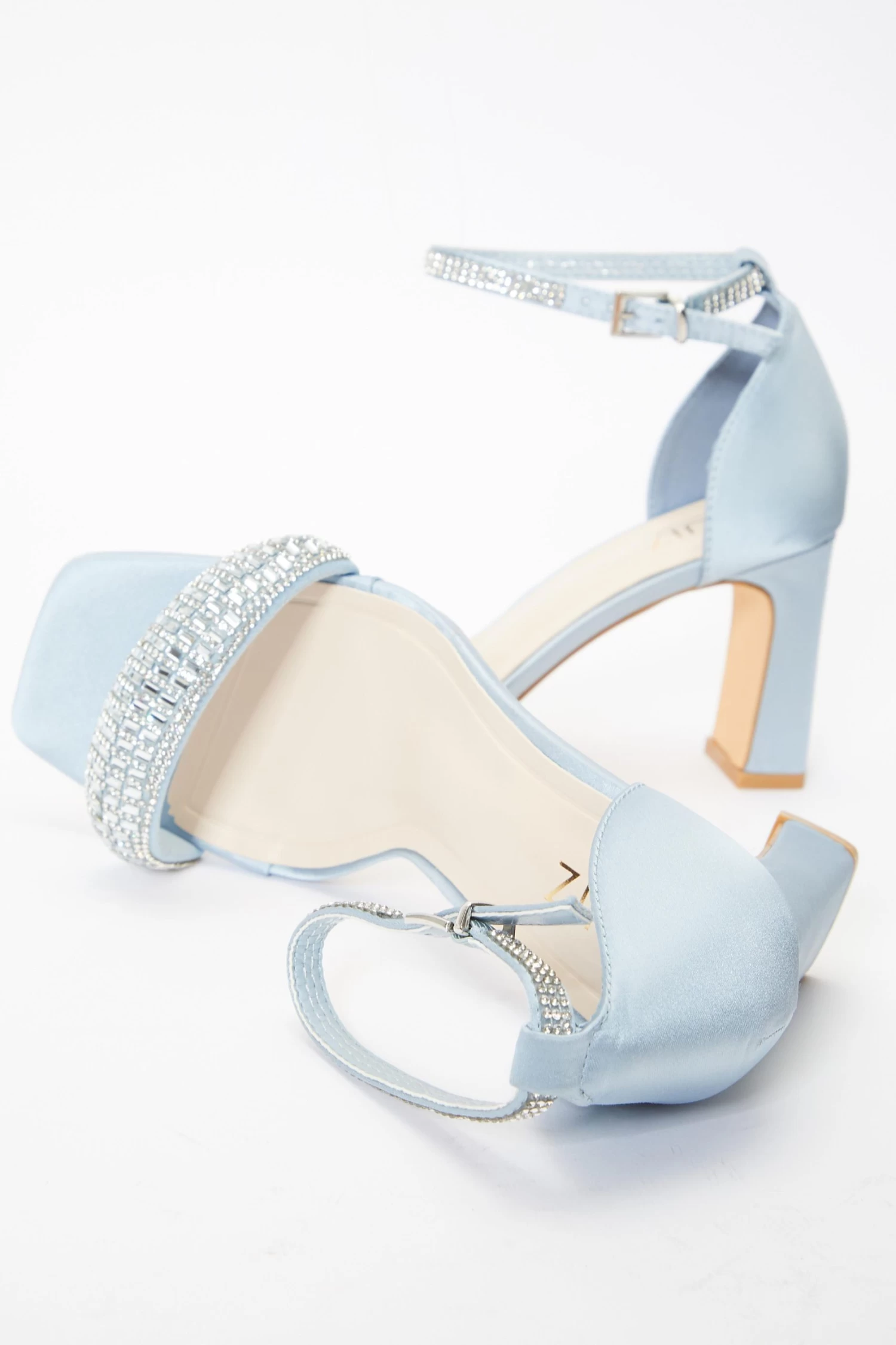 Blue Satin Diamante Heeled Sandals - Image 4