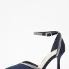Navy Satin Diamante Trim Court Heels