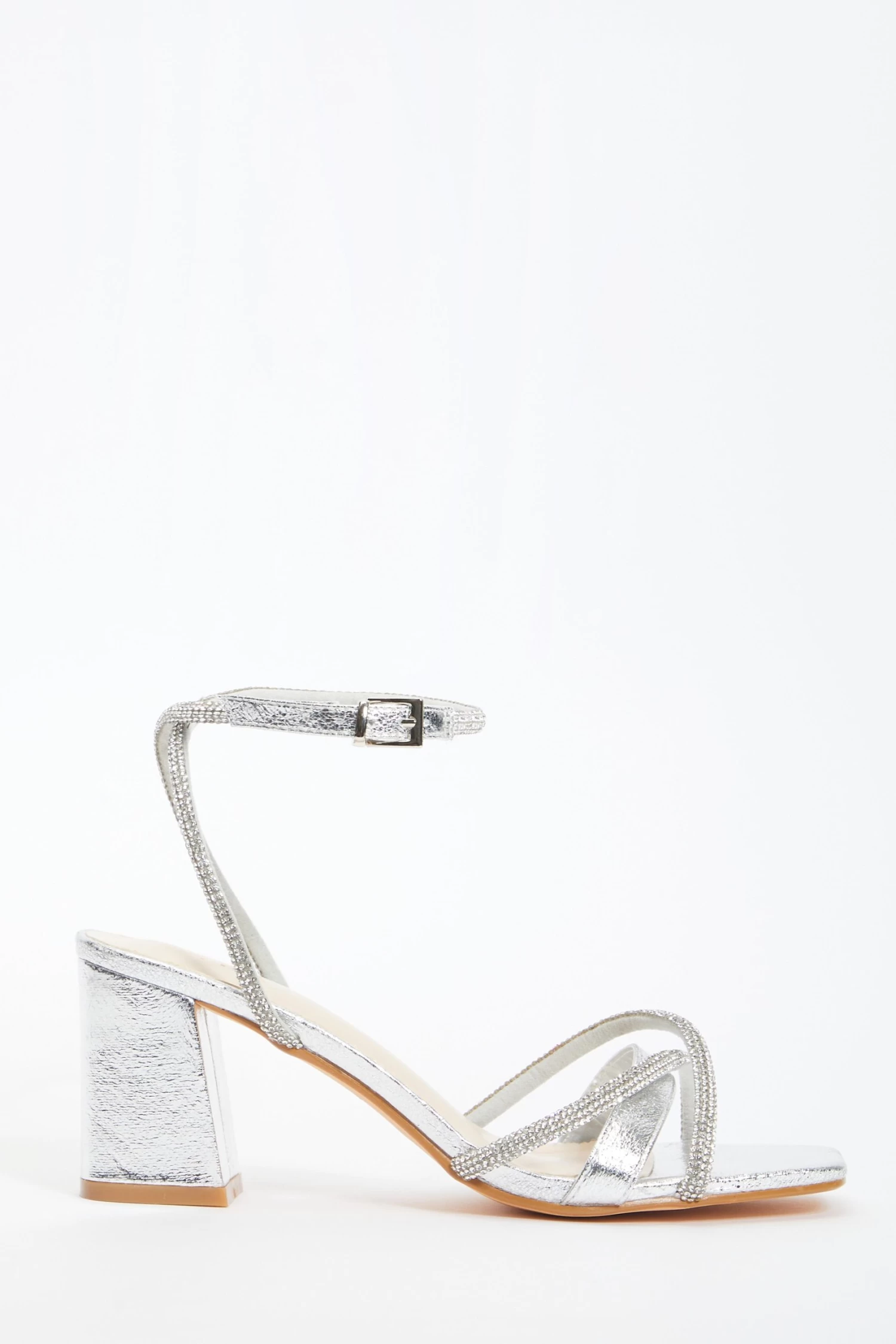 Silver Foil Diamante Block Heeled Sandals - Image 2