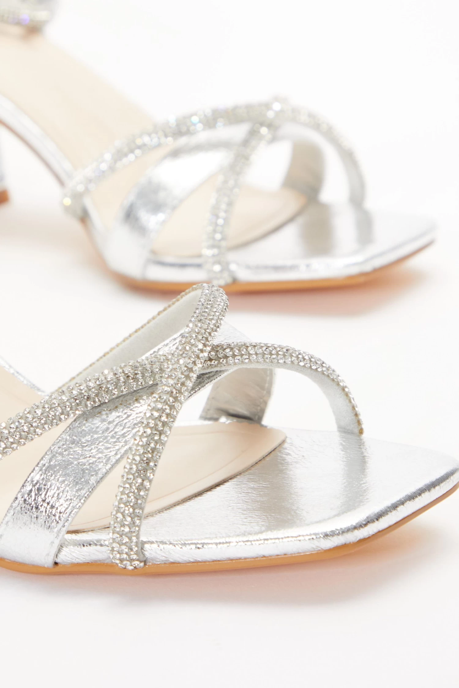 Silver Foil Diamante Block Heeled Sandals - Image 5