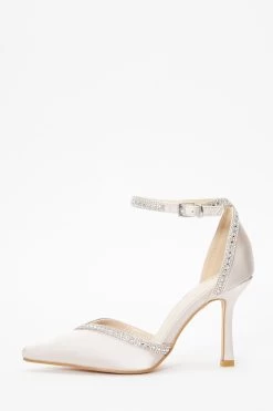 Champagne Satin Diamante Trim Court Heels