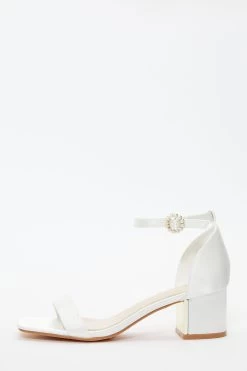 Bridal White Satin Low Heeled Sandals