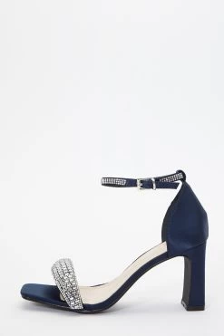 Navy Satin Diamante Heeled Sandals