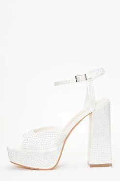 Bridal White Satin Pearl Platform Heeled Sandals