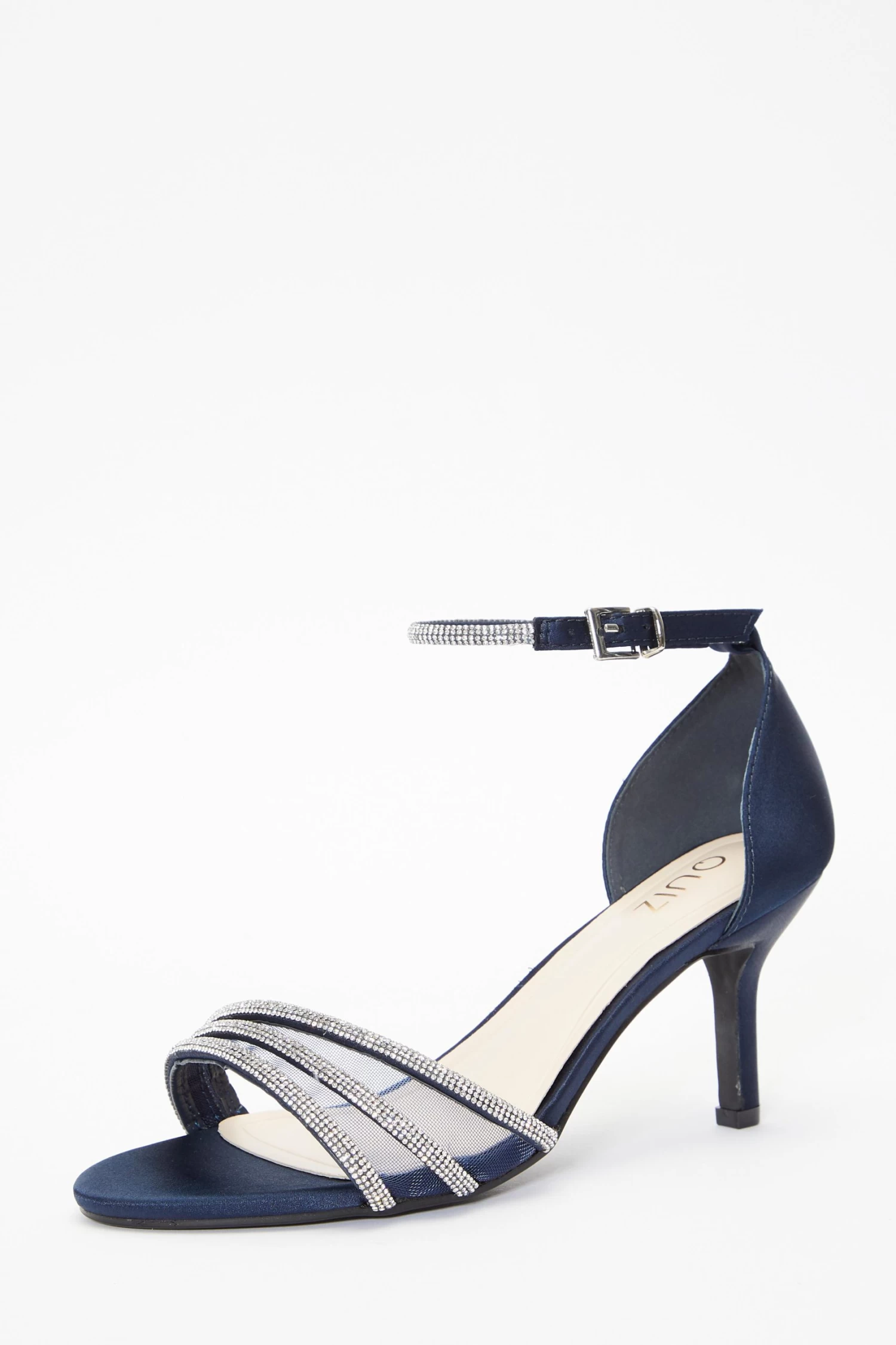 Navy Satin Diamante Mesh Low Heels - Image 3