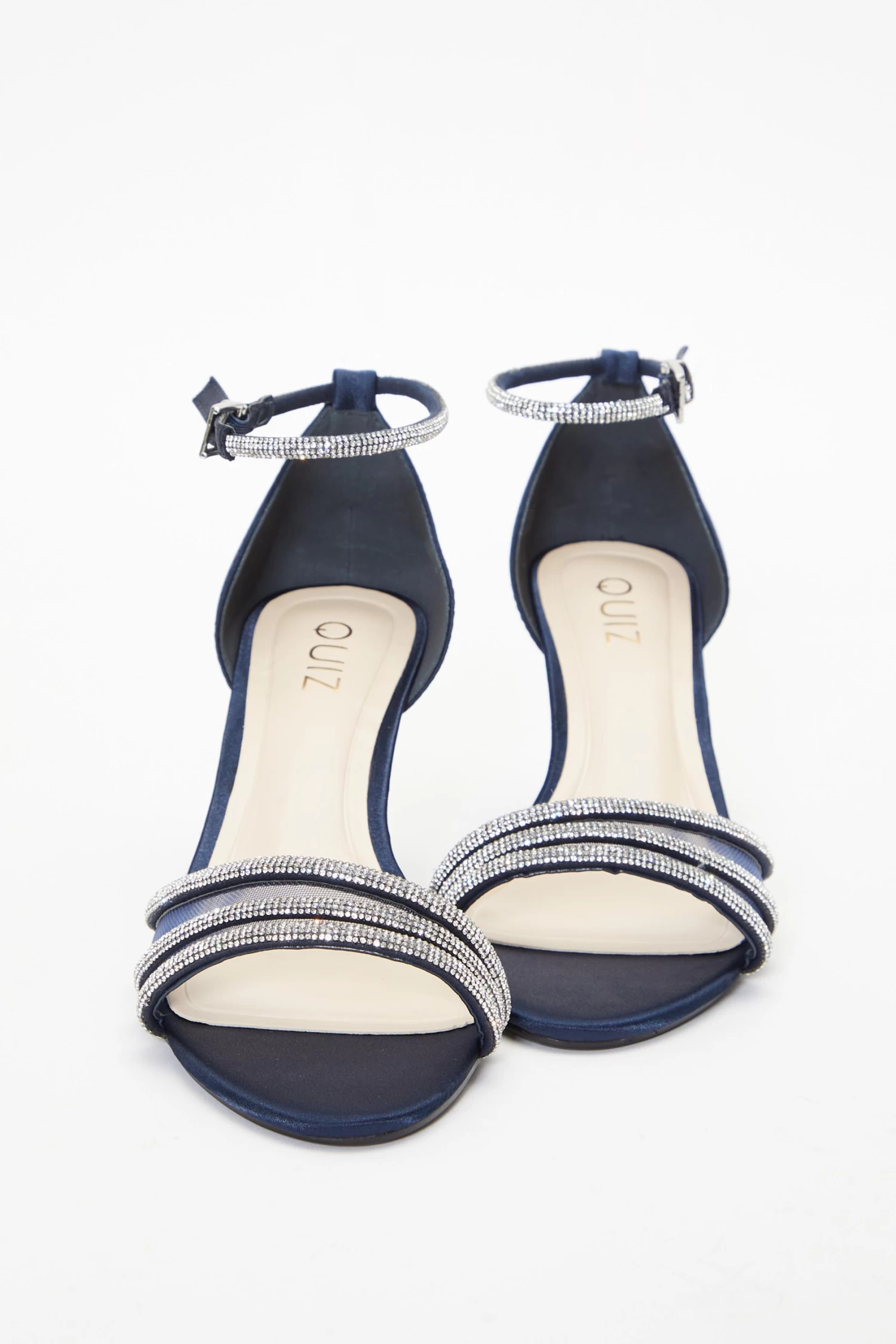 Navy Satin Diamante Mesh Low Heels - Image 4