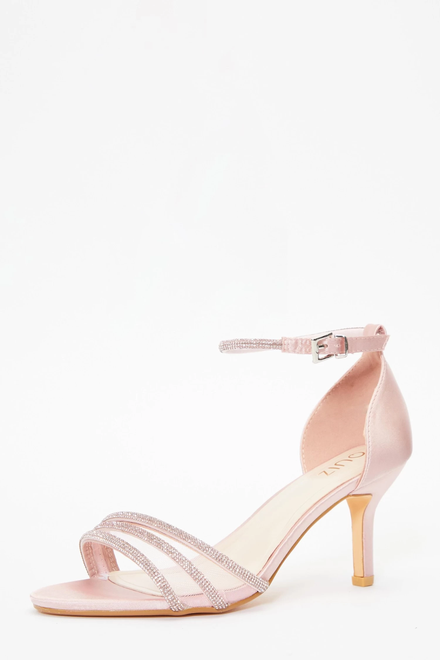 Pink Satin Diamante Mesh Low Heels - Image 3