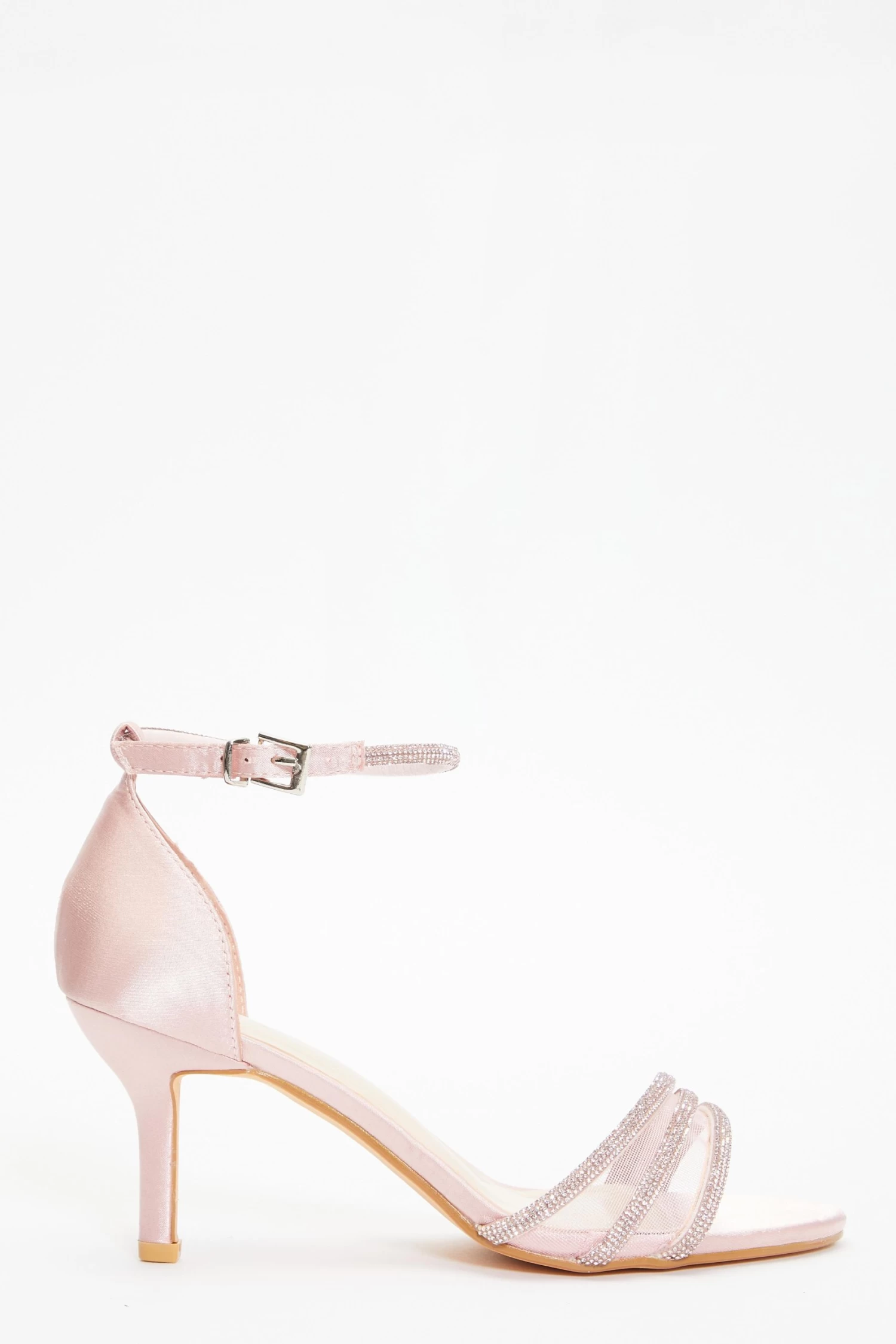 Pink Satin Diamante Mesh Low Heels - Image 2
