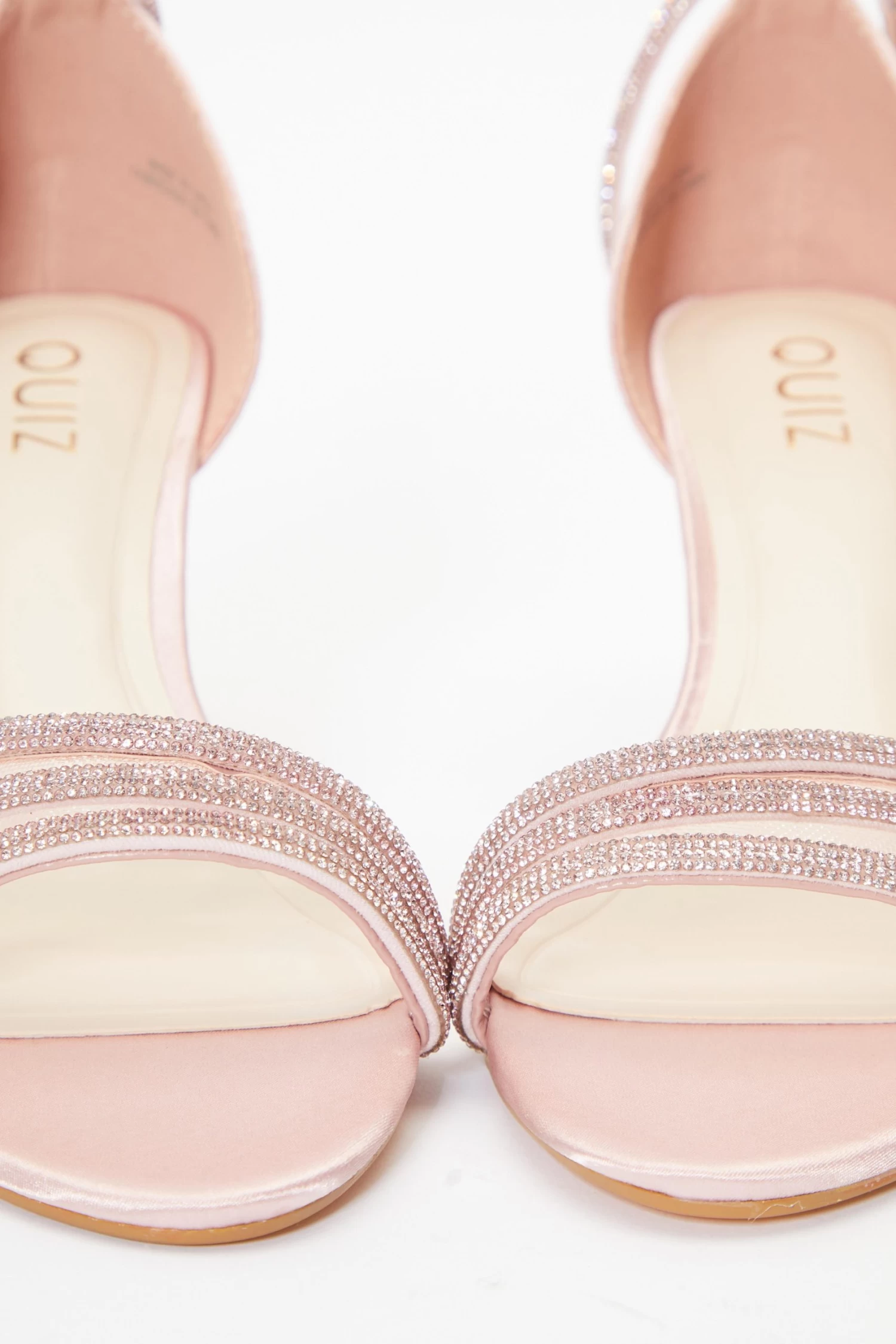 Pink Satin Diamante Mesh Low Heels - Image 5