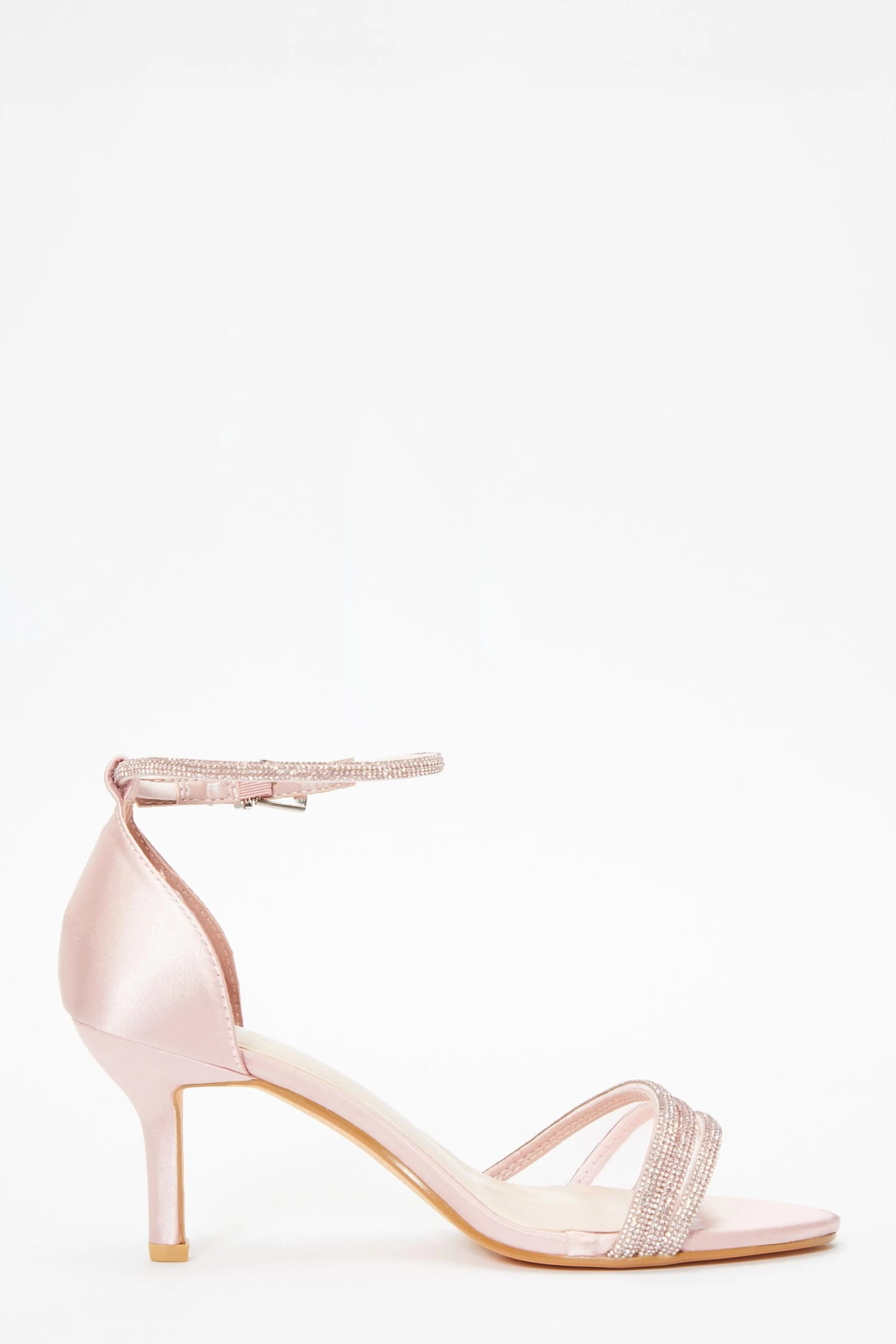 Pink Satin Diamante Mesh Low Heels - Image 6