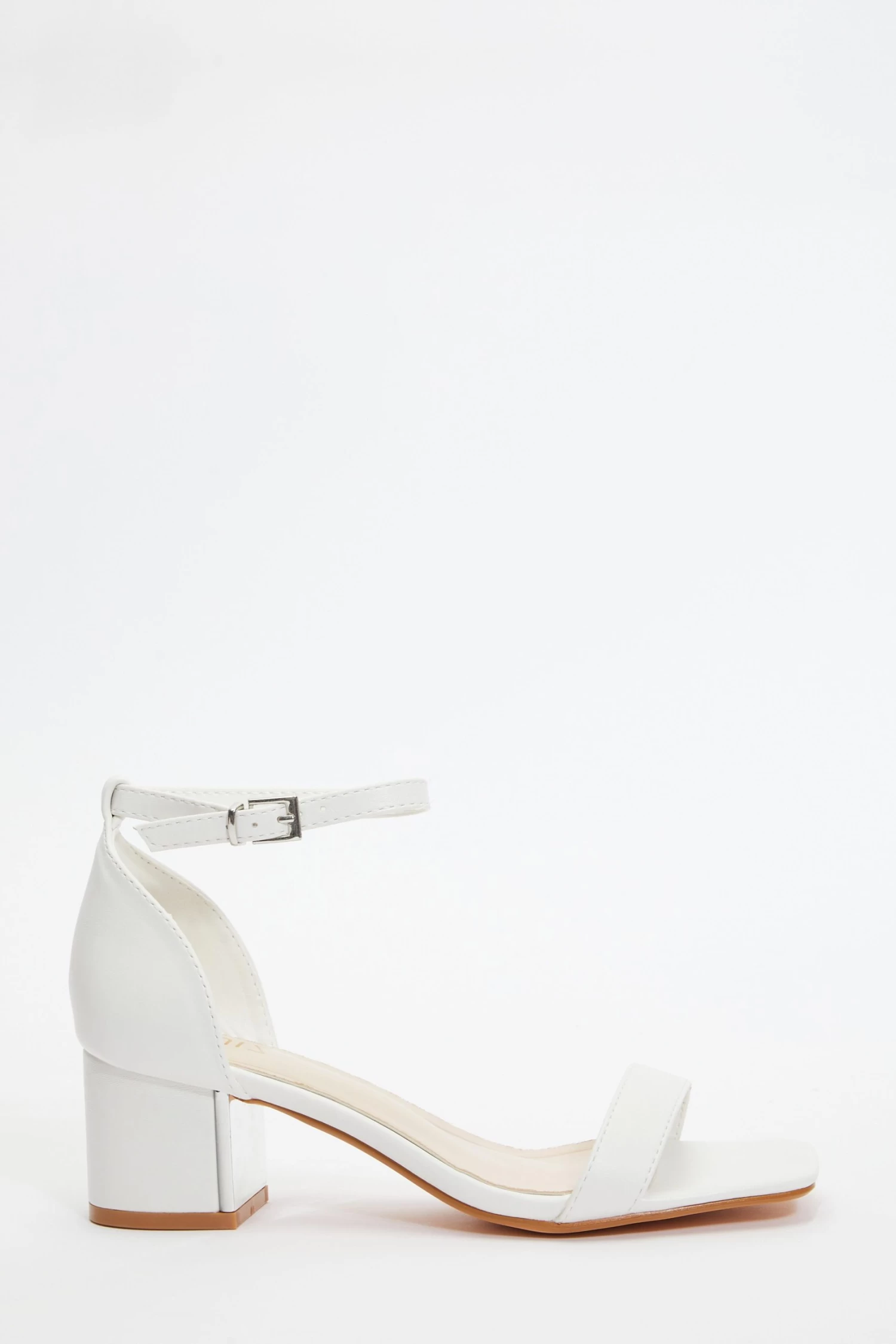 White Faux Leather Low Heeled Sandals - Image 2