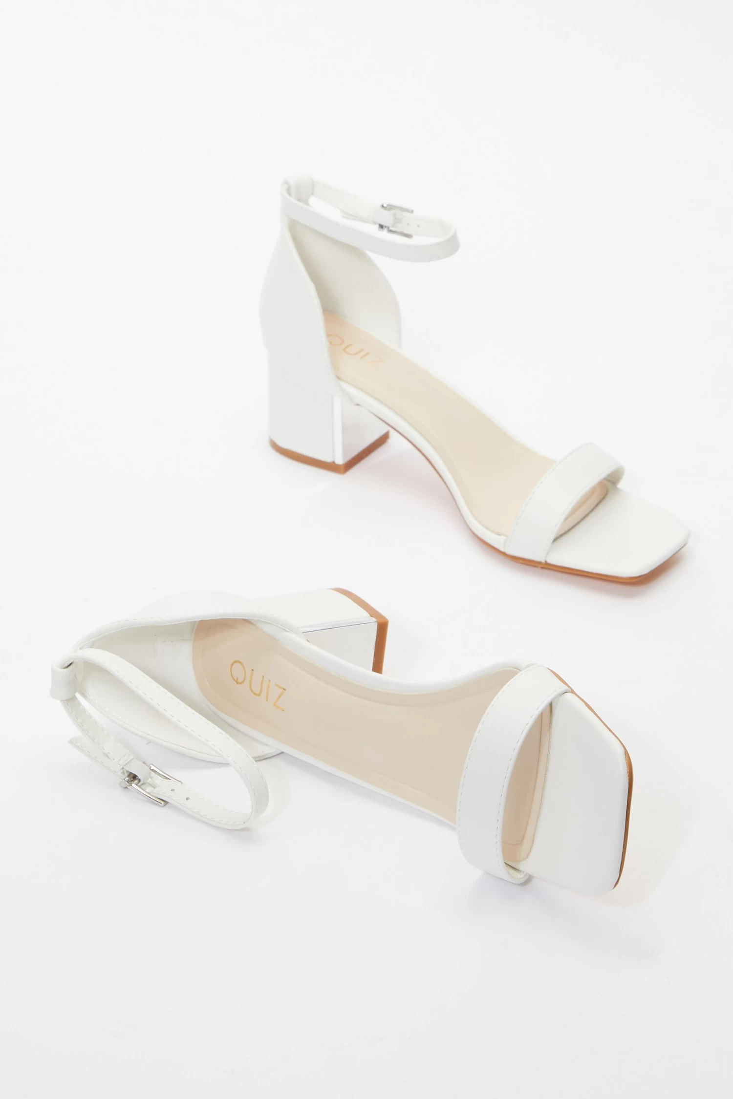 White Faux Leather Low Heeled Sandals - Image 4
