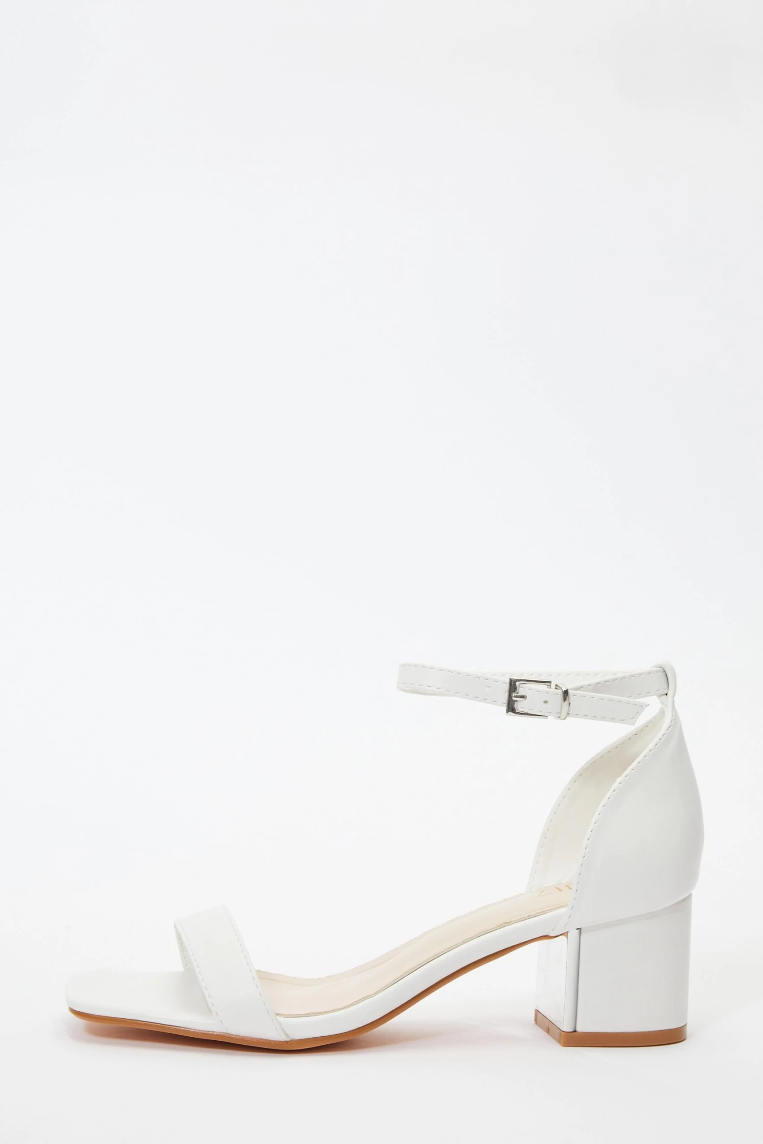 White Faux Leather Low Heeled Sandals