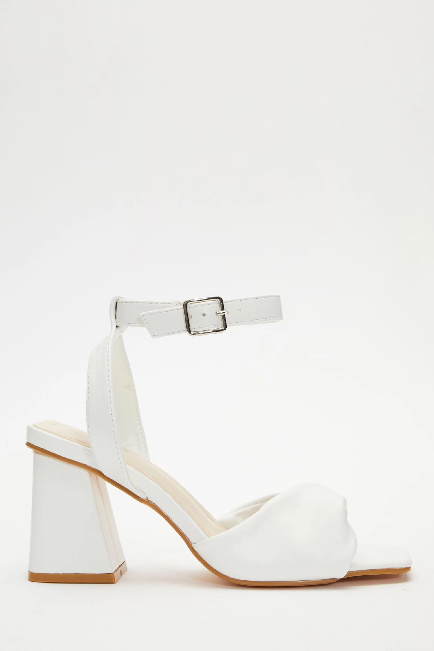 White Twist Front Block Heeled Sandals - Image 2