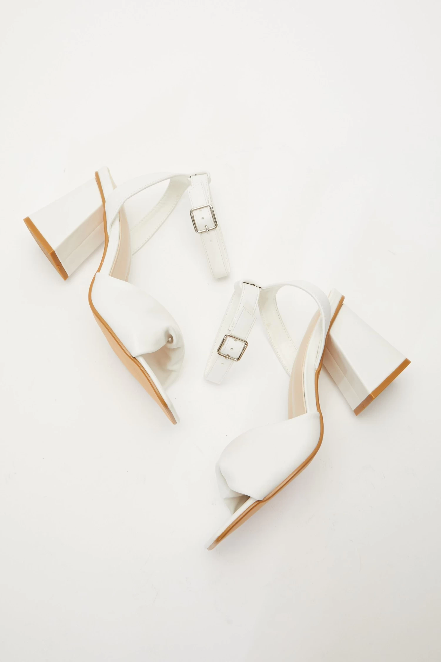 White Twist Front Block Heeled Sandals - Image 4