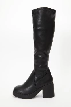 Wide Fit Black Faux Leather Chunky Boots