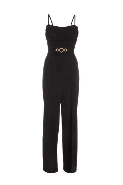 Black Diamante Buckle Palazzo Jumpsuit