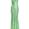 Green Sequin Ruched Bodycon Maxi Dress