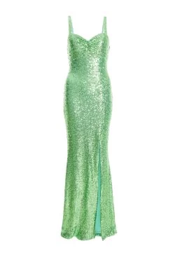 Green Sequin Ruched Bodycon Maxi Dress