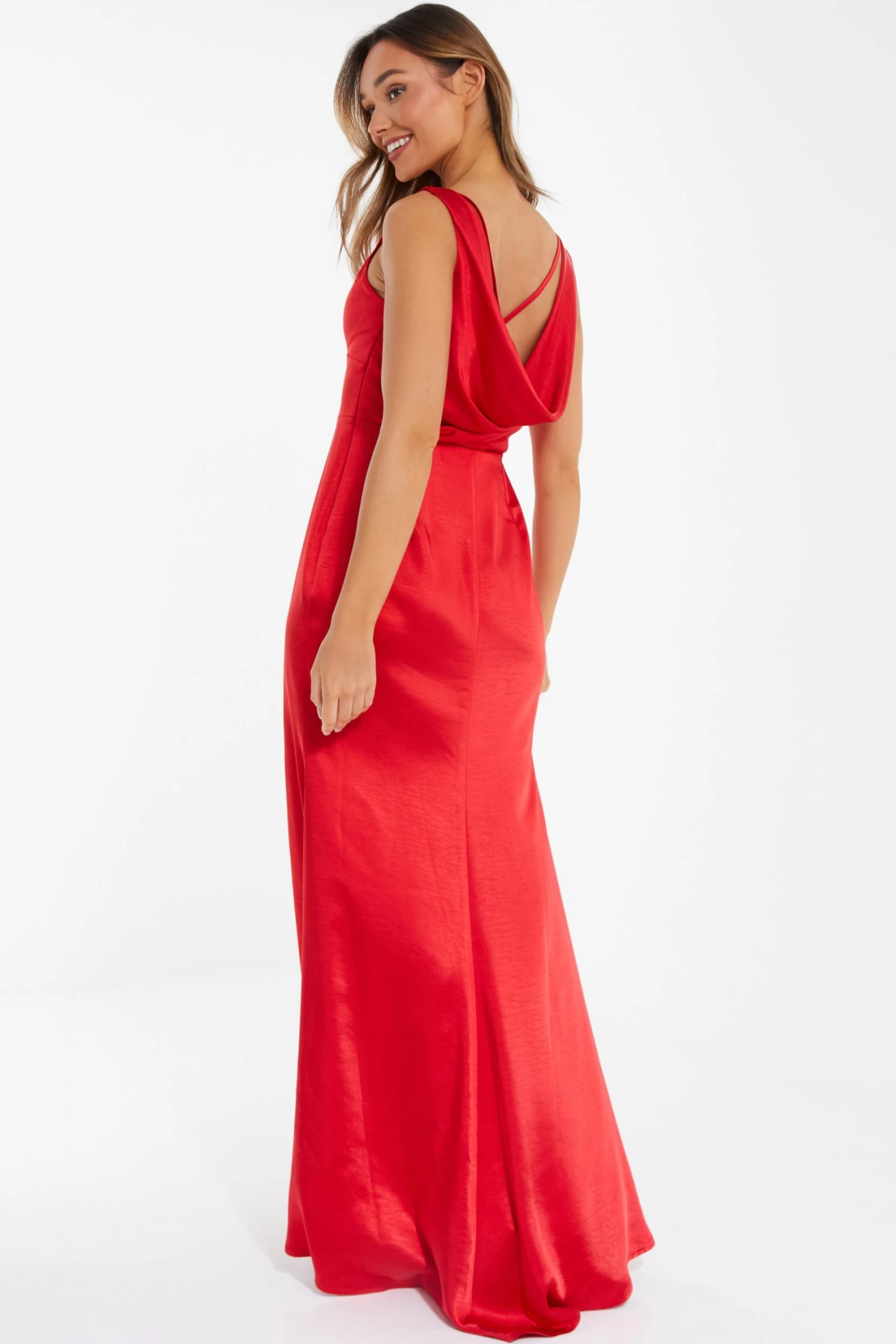 Red Satin Maxi Dress - Image 3