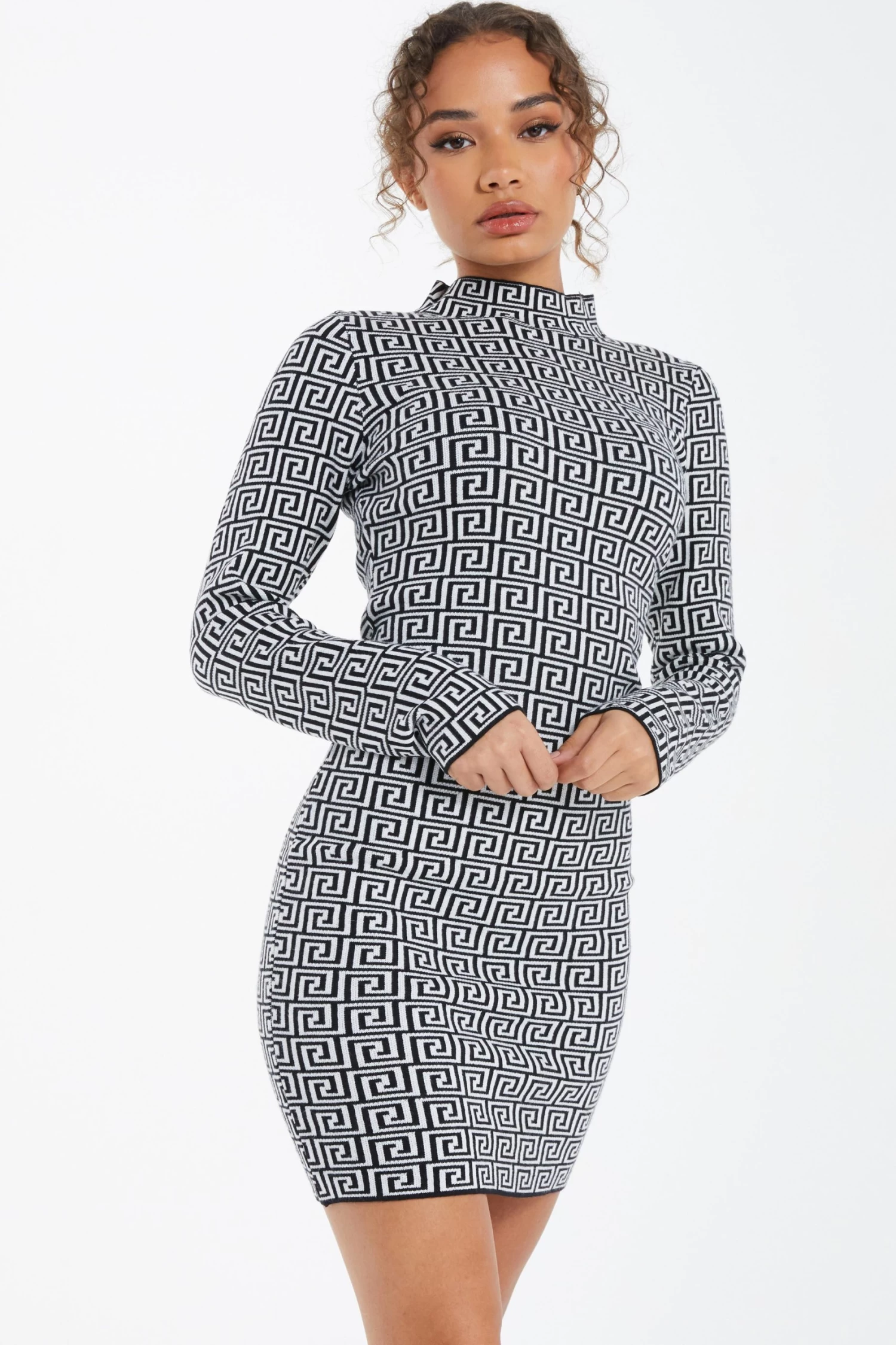 White Geometric Mini Jumper Dress - Image 2