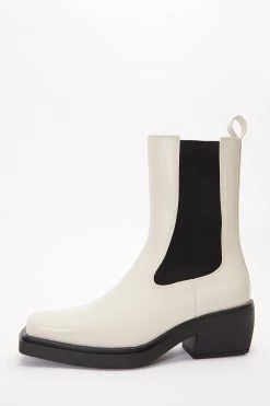 Cream Faux Leather Elasticated Western Boots