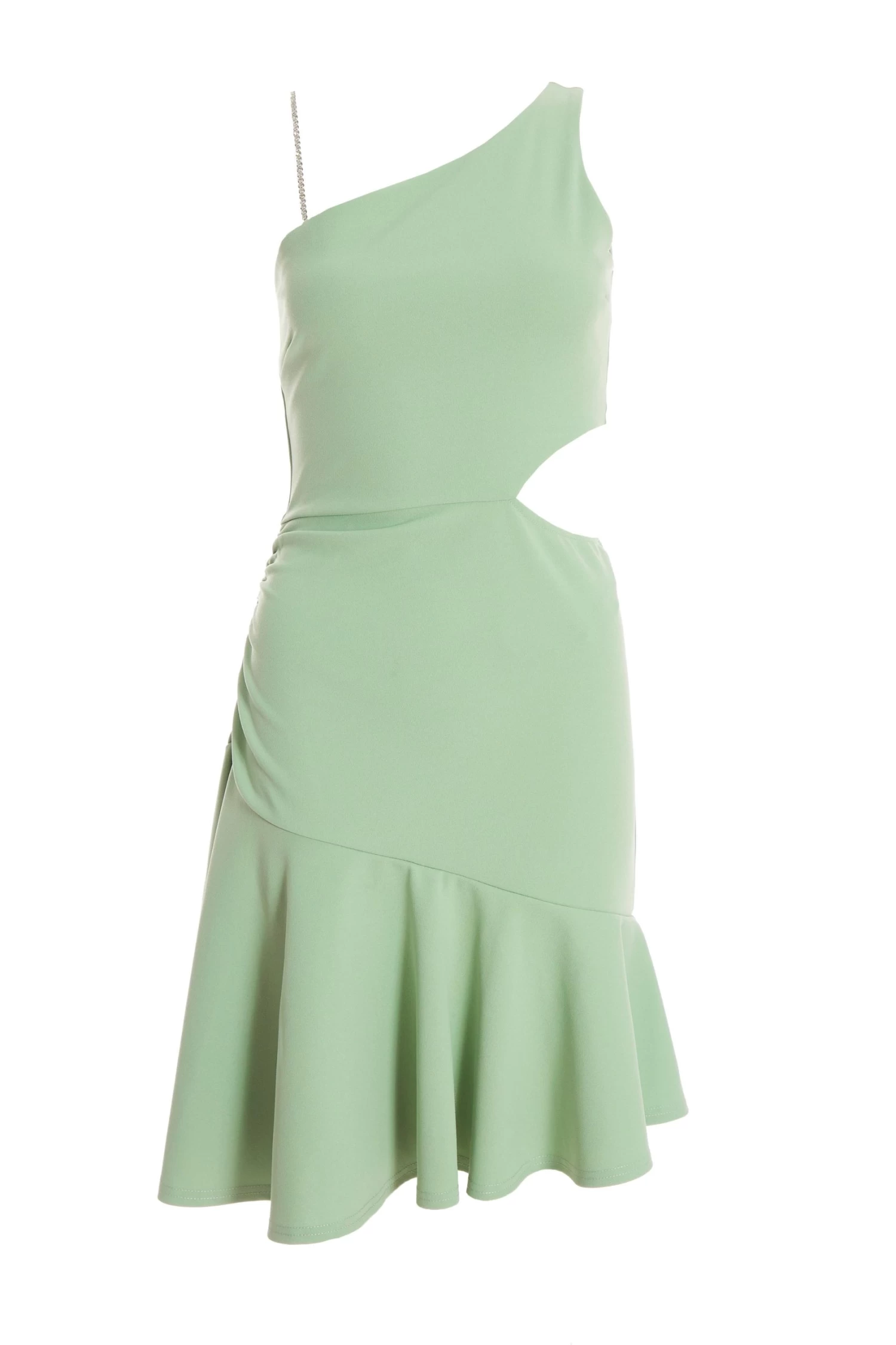 Sage Diamante One Shoulder Mini Dress - Image 3