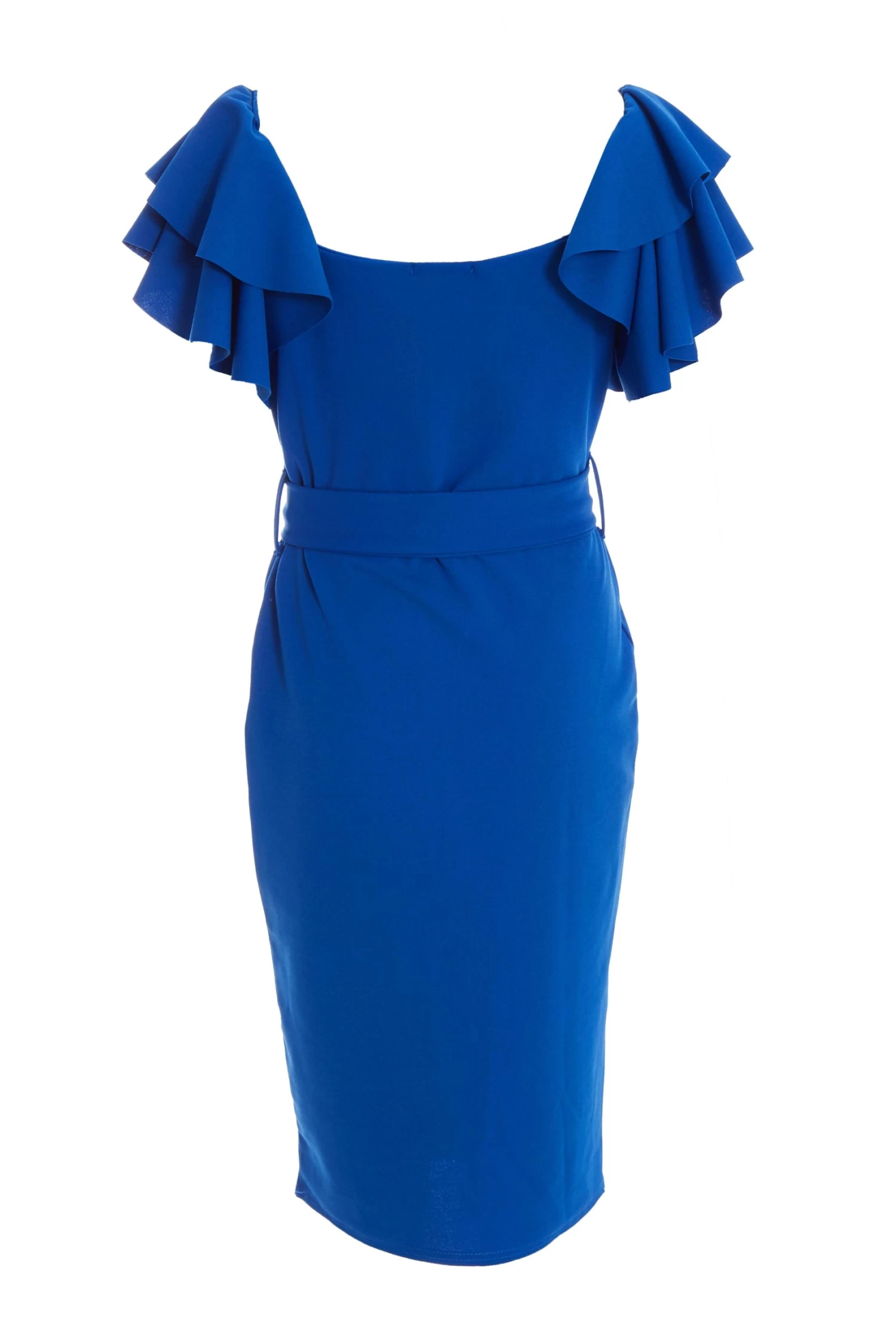 Royal Blue Frill Bodycon Midi Dress - Image 5