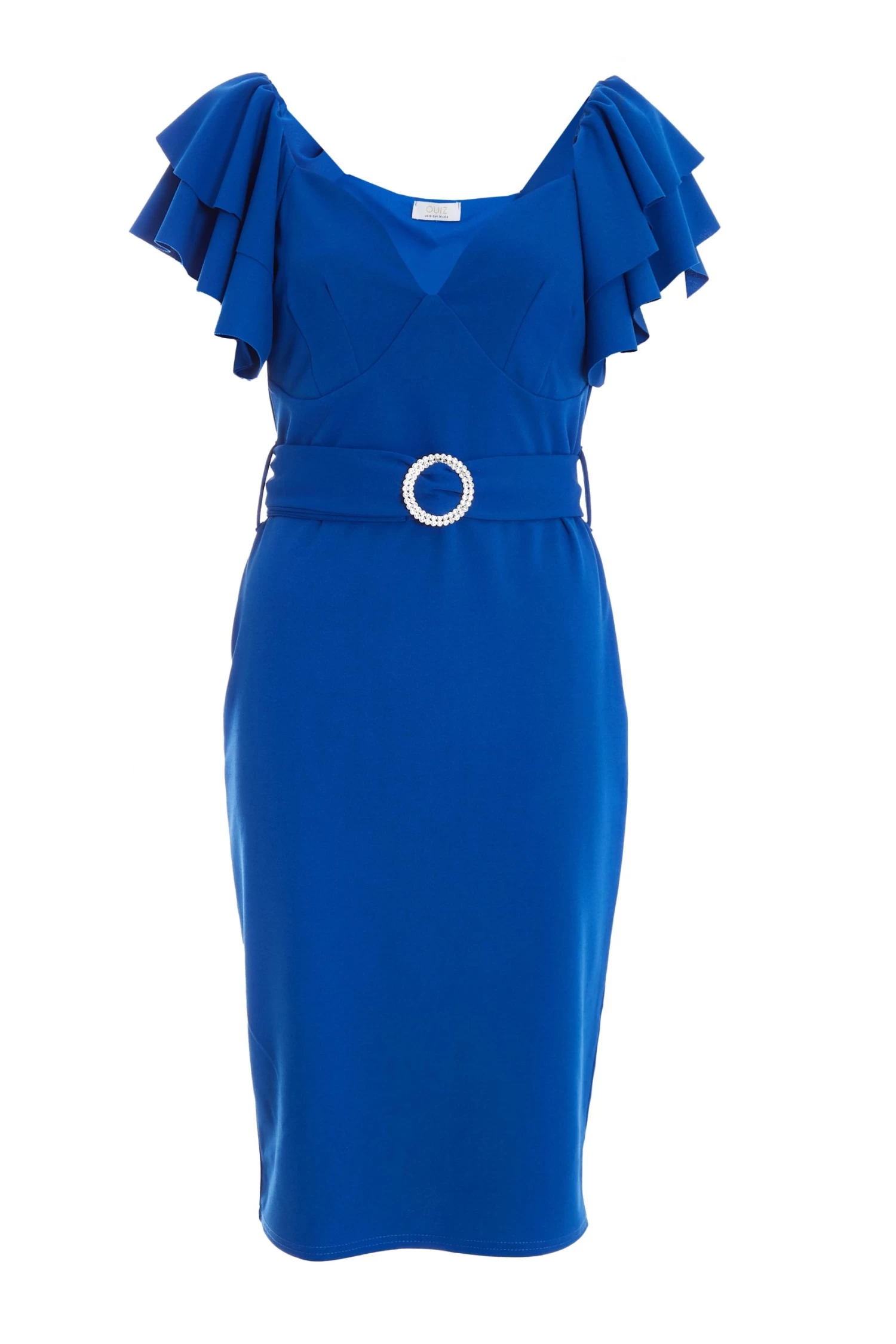 Royal Blue Frill Bodycon Midi Dress