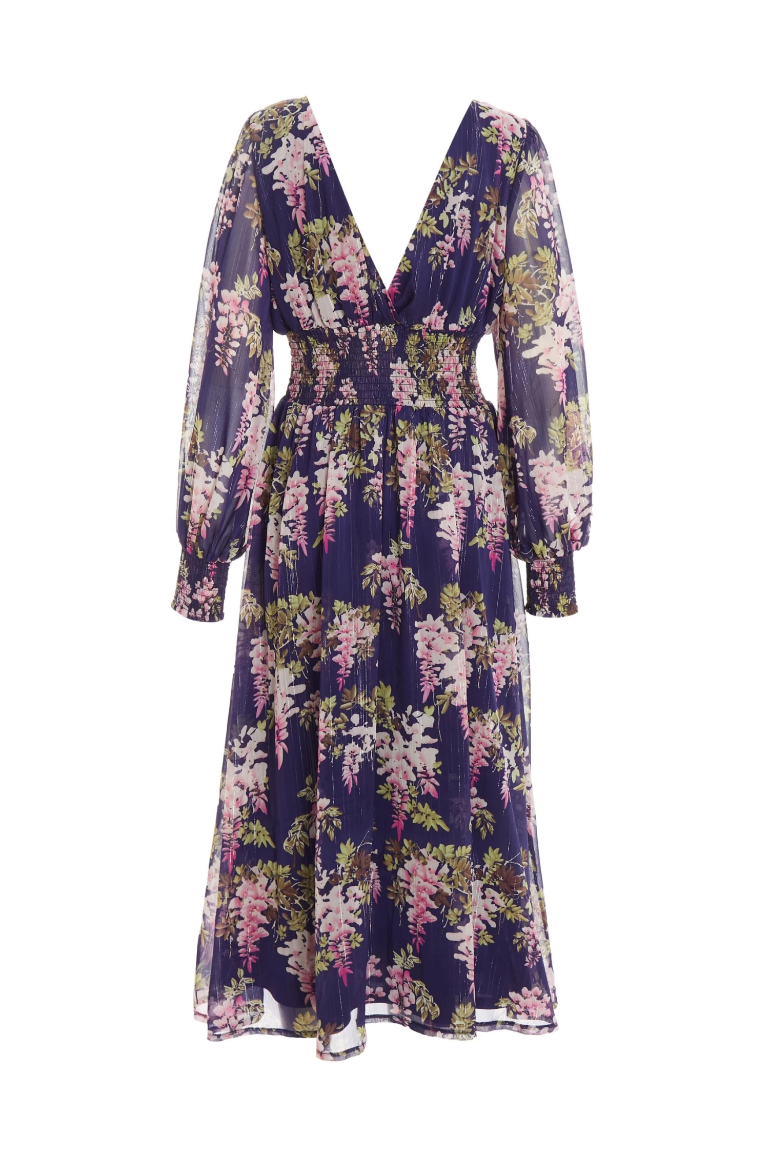 Navy Floral Chiffon Wrap Midi Dress - Image 5