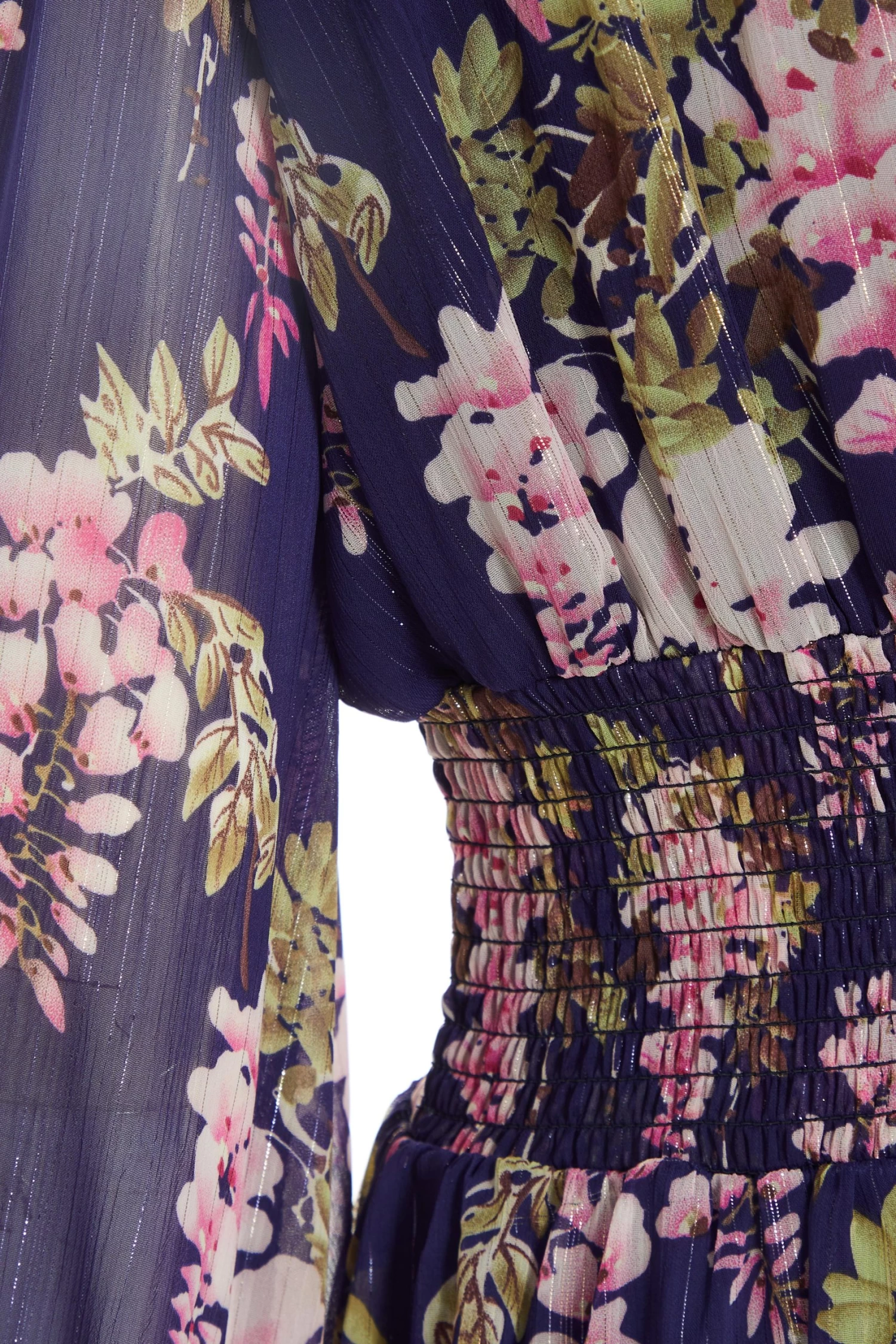 Navy Floral Chiffon Wrap Midi Dress - Image 6