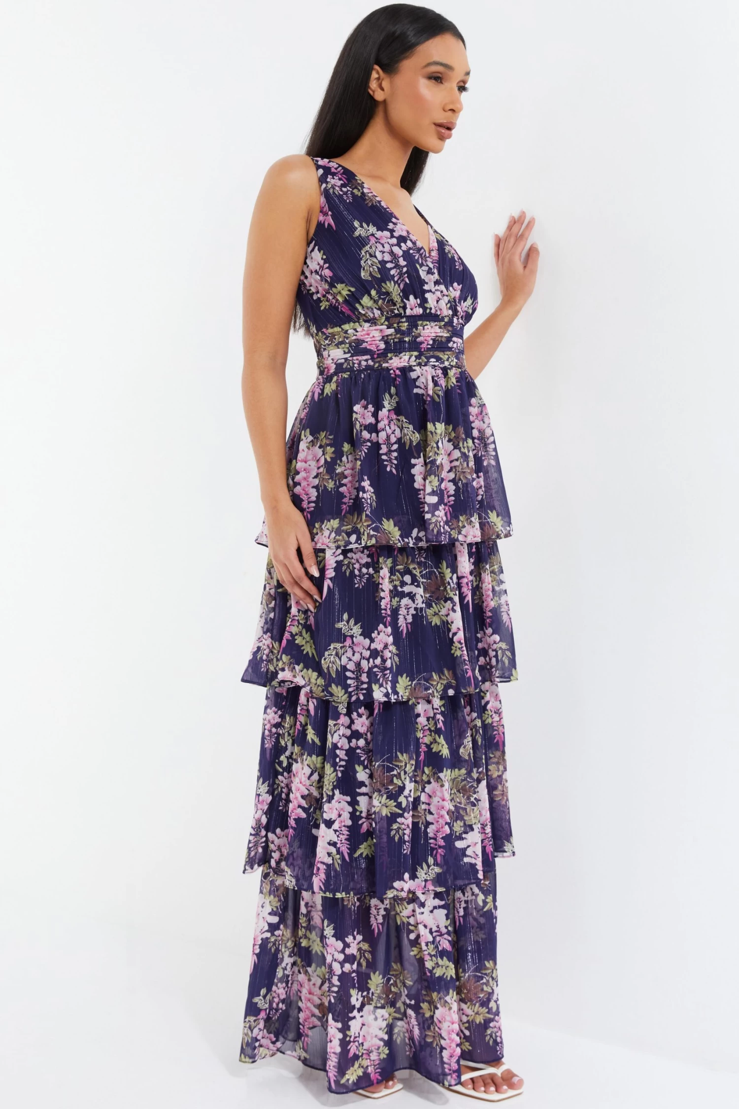 Navy Chiffon Floral Tiered Maxi Dress - Image 4