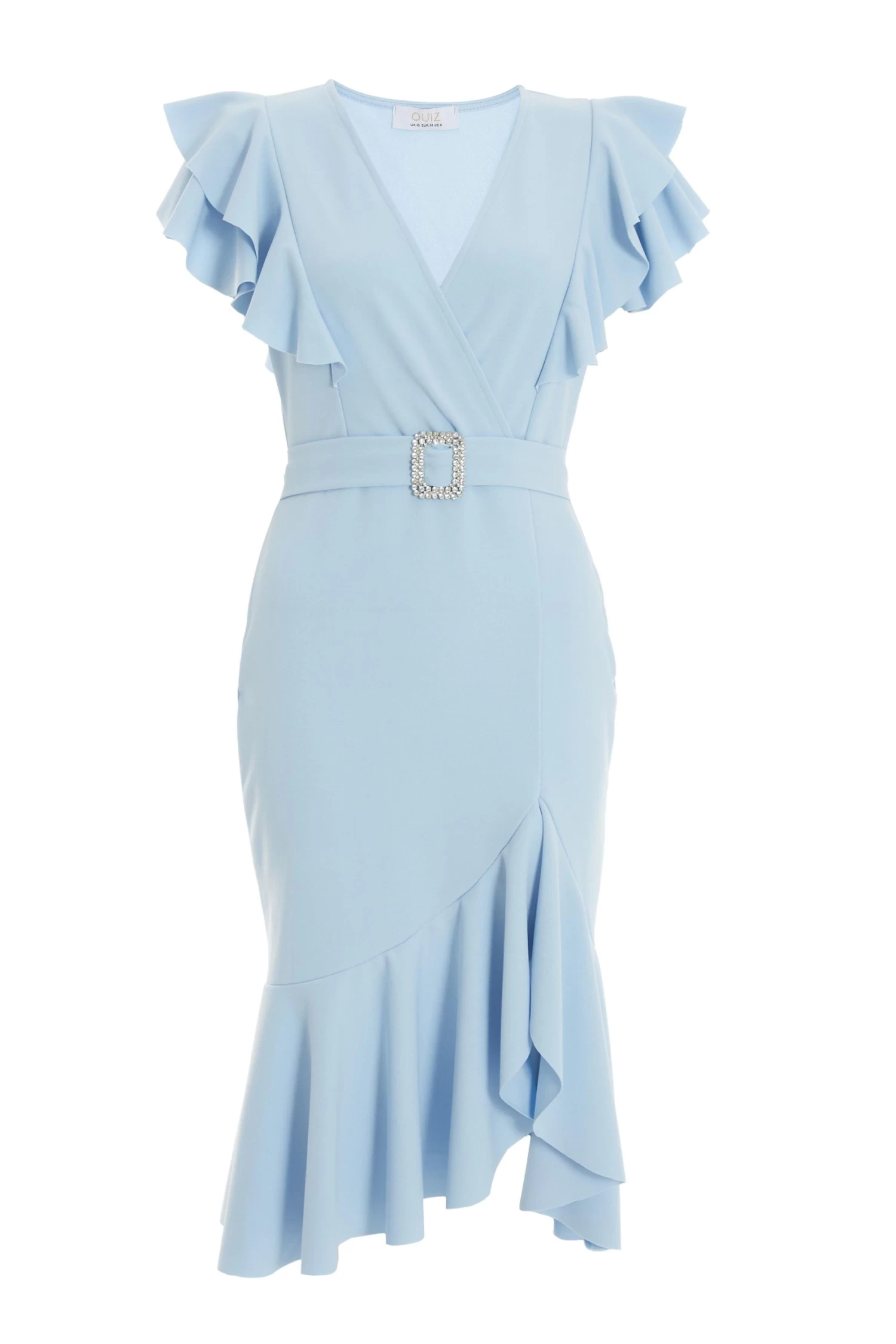 Light Blue Buckle Frill Midi Dress