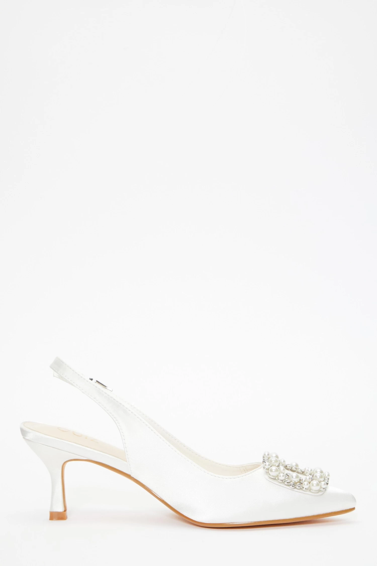 Bridal White Satin Brooch Court Low Heels - Image 6
