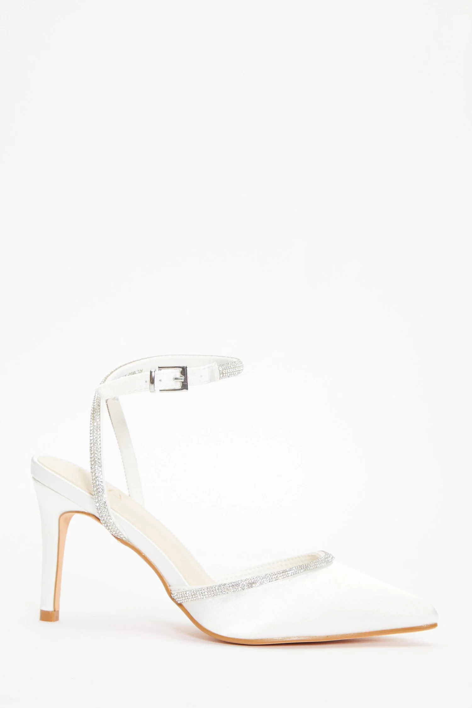 Bridal White Satin Diamante Trim Court Heels - Image 2