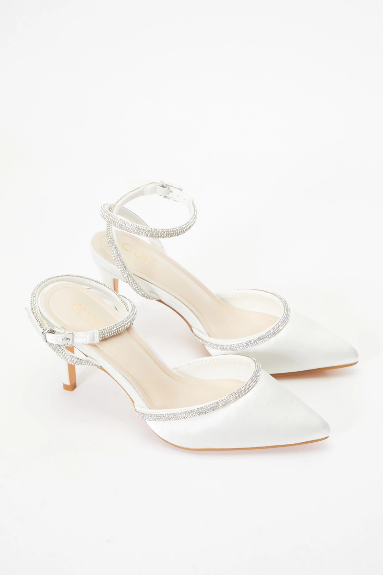 Bridal White Satin Diamante Trim Court Heels - Image 4