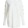 Cream Light Knit Diamante Bow Sleeve Jumper
