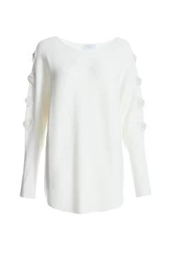 Cream Light Knit Diamante Bow Sleeve Jumper