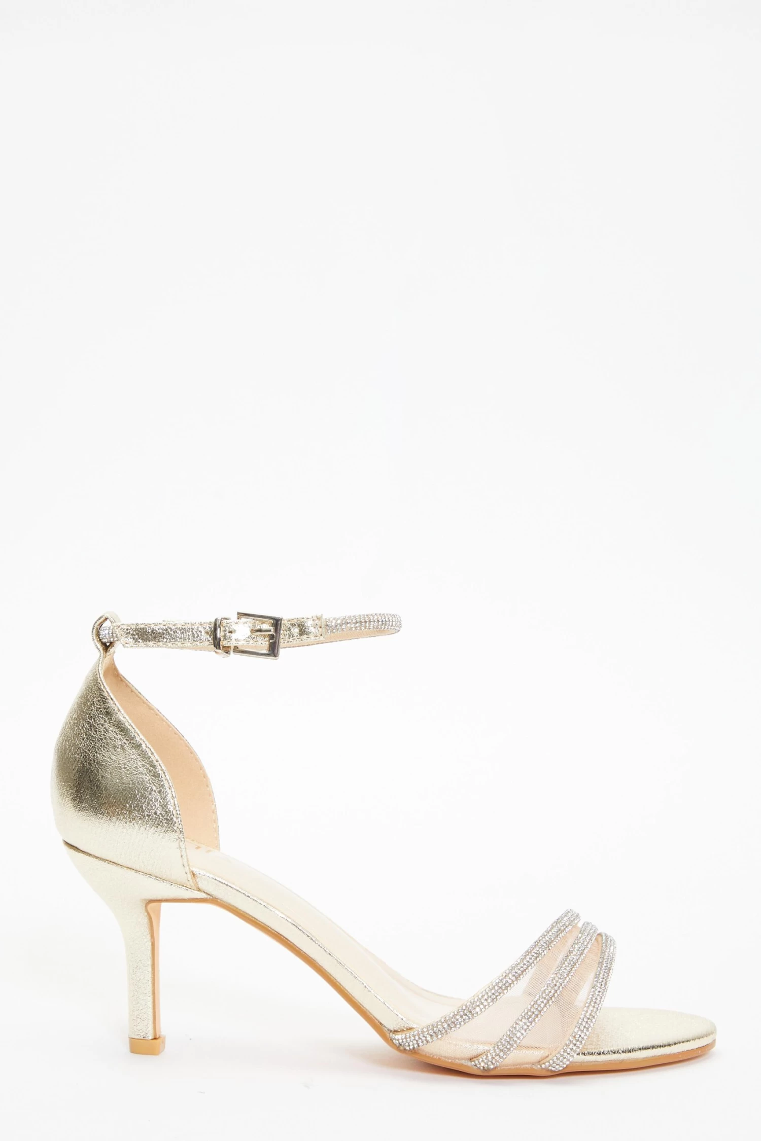Gold Foil Diamante Mesh Low Heels - Image 2