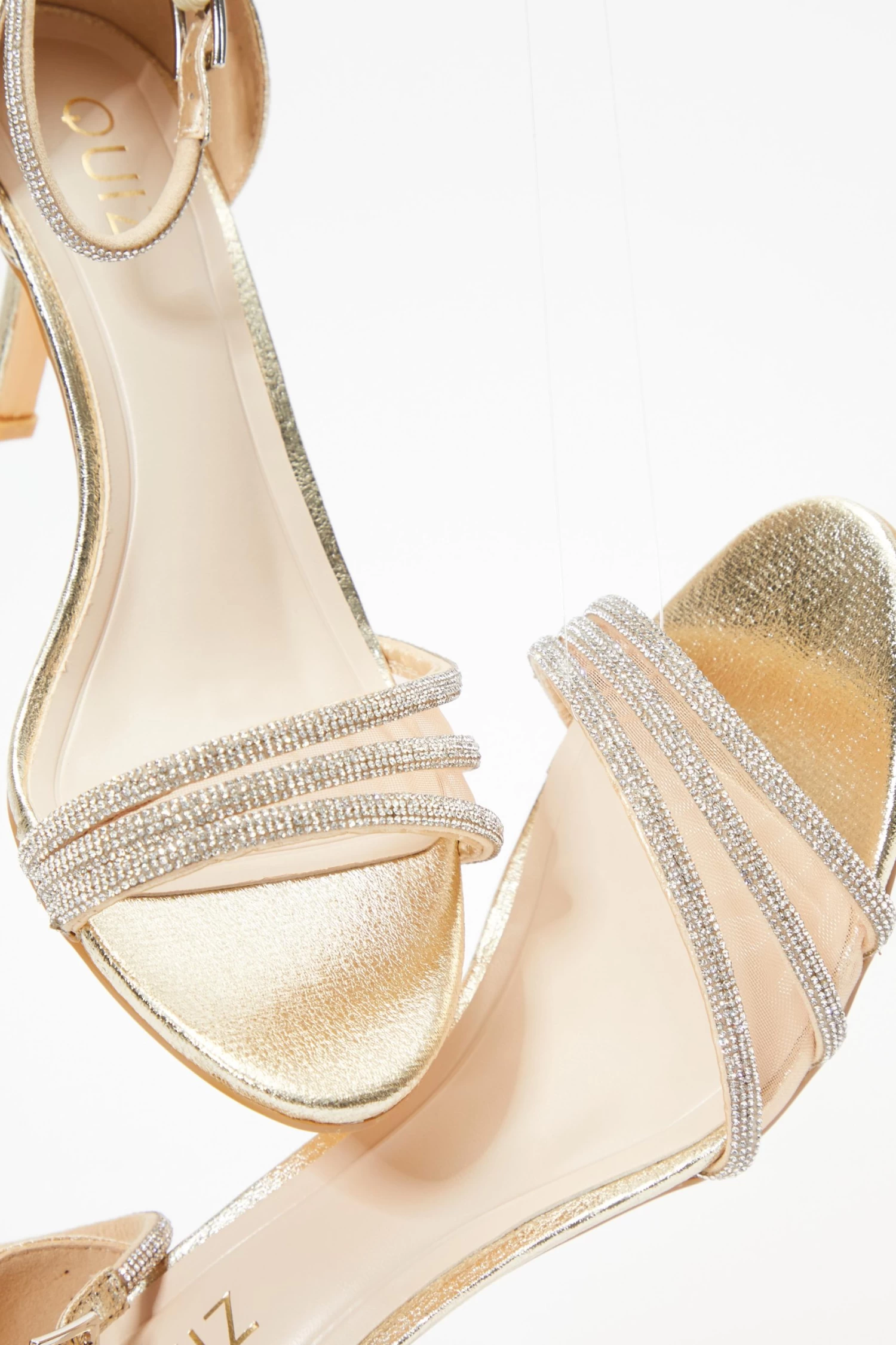 Gold Foil Diamante Mesh Low Heels - Image 5